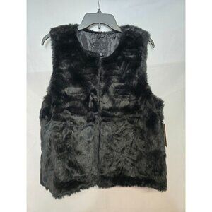 NWT JouJou Womens Black Vegan Faux Fur Classic Waterfall Hook & Eye Vest XS,XL